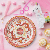 Assiettes En Carton Chinoiserie Rouge Or Imperial Dragon Faux Chine (Fête)