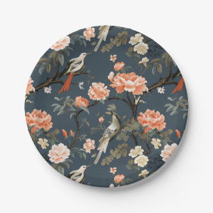 Assiettes En Carton Chinoiserie sur Denim Blue