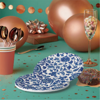 Assiettes En Carton Chinoiserie Toile de pays français bleu élégant