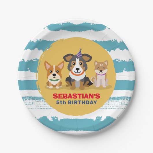 Assiettes En Carton Chiot Aadoption Chien thème fête d'anniversaire (Devant)