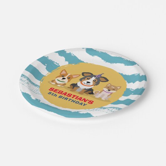 Assiettes En Carton Chiot Aadoption Chien thème fête d'anniversaire (Angle)