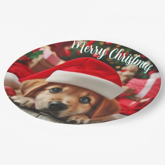 Assiettes En Carton Chiot d'assistance de père Noël (Angle)