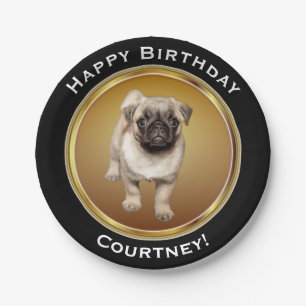 Assiettes En Carton Chiot de carlin sur anniversaire d'or de Faux le