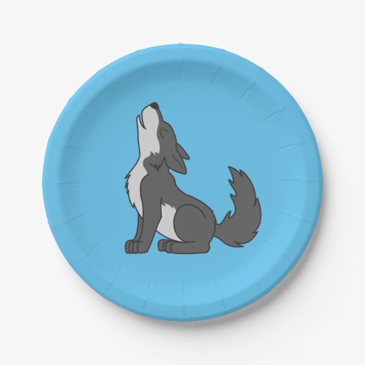 Assiettes En Carton Chiot de loup gris hurlant (Devant)