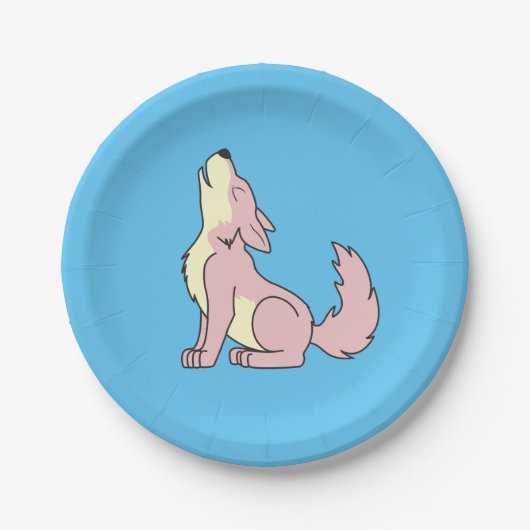 Assiettes En Carton Chiot de loup rose-clair hurlant (Devant)