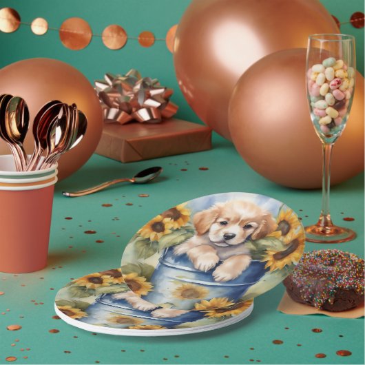 Assiettes En Carton Chiot de tournesol (Multi)