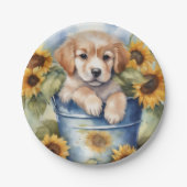 Assiettes En Carton Chiot de tournesol (Devant)