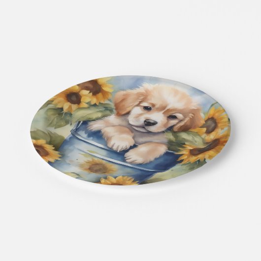 Assiettes En Carton Chiot de tournesol (Angle)