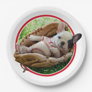 Assiettes En Carton Chiot mignon dans un gant de base-ball
