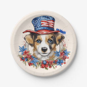 Assiettes En Carton Chiot patriotique 4 juillet fête de l'indépendance