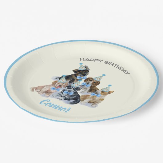 Assiettes En Carton Chiot pur | Chiens Thème Anniversaire Fournitures  (Angle)
