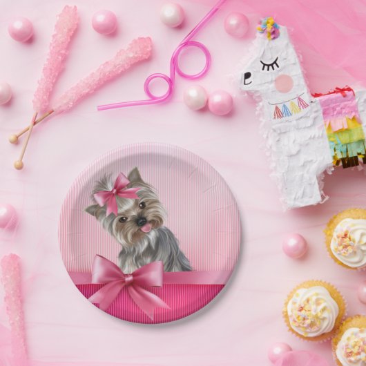 Assiettes En Carton Chiot rose de princesse Yorkie de Yorkshire (Fête)