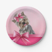 Assiettes En Carton Chiot rose de princesse Yorkie de Yorkshire (Devant)
