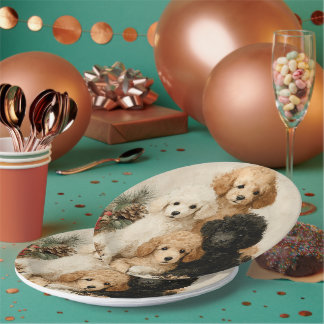 Assiettes En Carton Chiots Caniches Noël Vintage