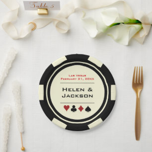 Assiettes En Carton Chip de poker noir et blanc Las Vegas Thème