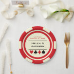 Assiettes En Carton Chip de poker rouge et blanc Mariage Las Vegas<br><div class="desc">Éblouissez vos invités en servant leur nourriture sur cette puce de poker rouge et blanc cassé Las Vegas sur le thème des plaques de papier. Ils sont parfaits pour un dîner de répétition de casino ou pour servir un dessert à la réception.</div>
