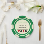 Assiettes En Carton Chip de poker vert et blanc Las Vegas Mariage<br><div class="desc">Éblouissez vos invités en servant leur nourriture sur ces plaques de papier à thème Las Vegas,  jetées de poker vert et blanc cassé. Ils sont parfaits pour un dîner de répétition de casino ou pour servir un dessert à la réception.</div>