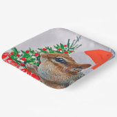 Assiettes En Carton Chipmunk avec Casquette de Noël devant l'arbre (Angulaire)