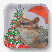 Assiettes En Carton Chipmunk avec Casquette de Noël devant l'arbre (Recto)