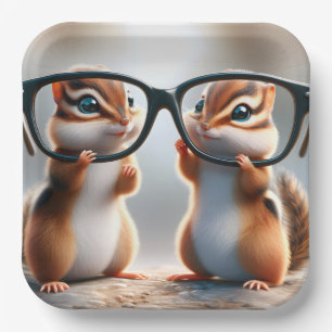 Assiettes En Carton Chipmunks avec lunettes noires