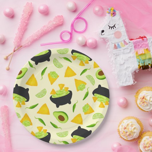 Assiettes En Carton Chips Tortilla et Motif Guacamole (Fête)