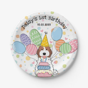 Assiettes En Carton Chocolat blanc Cockapou Cavapoo Chien Anniversaire