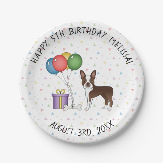 Assiettes En Carton Chocolat Boston Terrier Cartoon Dog - Anniversaire (Devant)