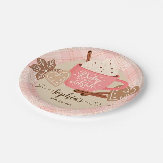 Assiettes En Carton Chocolat chaud Baby shower d'hiver fille (Angle)