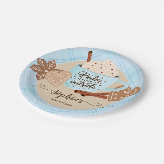Assiettes En Carton Chocolat chaud Baby shower d'hiver garçon (Angle)