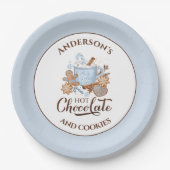 Assiettes En Carton Chocolat chaud bleu Noël Nom Plaques en papier (Devant)