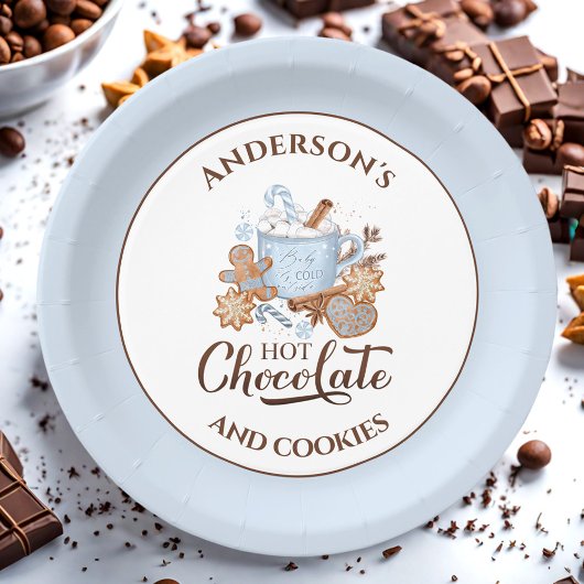 Assiettes En Carton Chocolat chaud bleu Noël Nom Plaques en papier