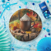 Assiettes En Carton Chocolat Chaud D'Automne Sur La Pompe D'Arbre (Fête)
