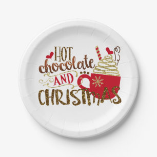 Assiettes En Carton Chocolat Chaud et Paillettes de Fêtes de Noël