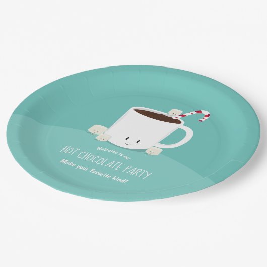 Assiettes En Carton Chocolat chaud souriant Noël Turquoise (Angle)