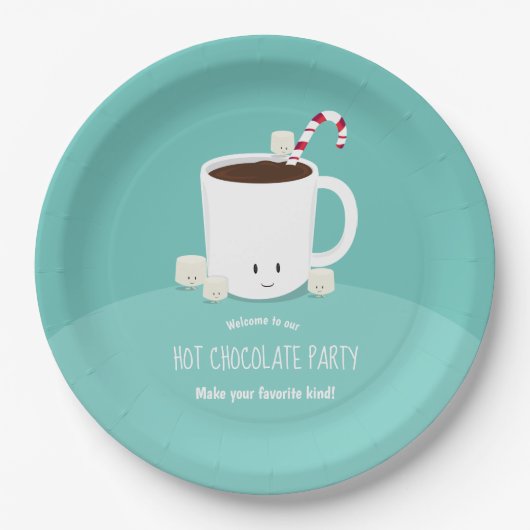Assiettes En Carton Chocolat chaud souriant Noël Turquoise (Devant)