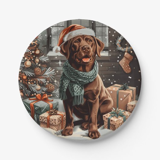 Assiettes En Carton Chocolat de Noël Labrador Retriever Chien (Devant)