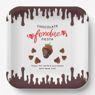 Assiettes En Carton Chocolat Fondue Fiesta Coeurs fraises Anniversaire