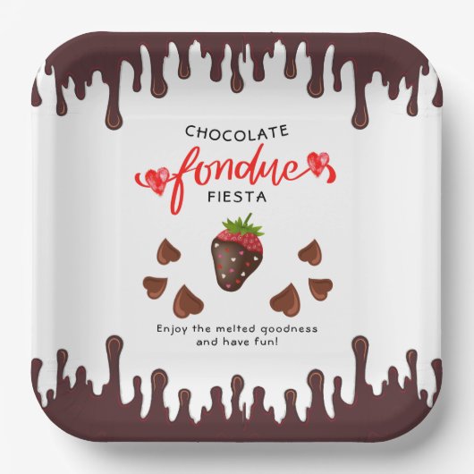 Assiettes En Carton Chocolat Fondue Fiesta Coeurs fraises Anniversaire (Recto)