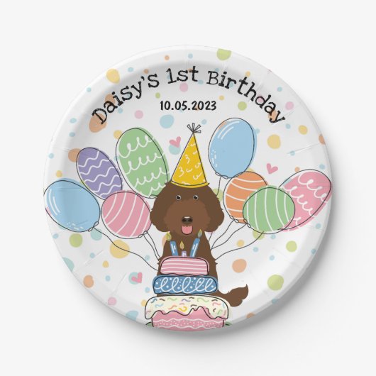 Assiettes En Carton Chocolat Labradoodé Chien Plaques de papier d'anni (Devant)