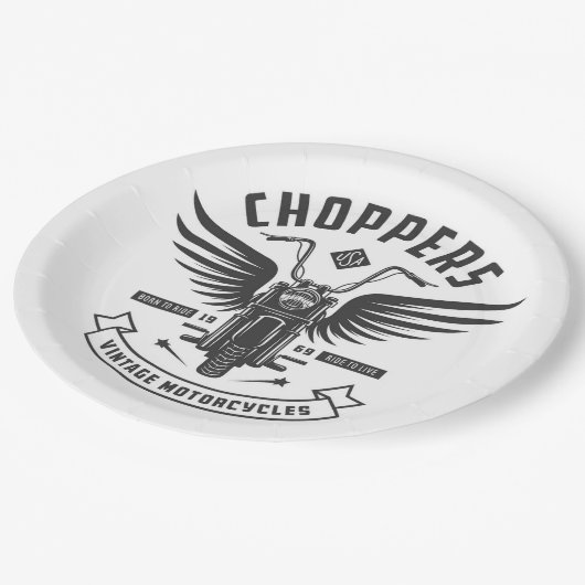 Assiettes En Carton Choppers Motocyclettes Vintages (Angle)