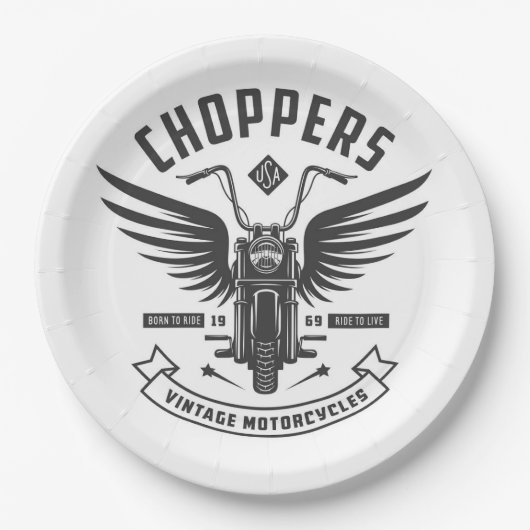 Assiettes En Carton Choppers Motocyclettes Vintages (Devant)