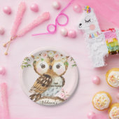 Assiettes En Carton Chouette à couronne rose florale Plaque de papier (Fête)