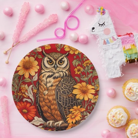 Assiettes En Carton Chouette À Rayures Et Fleurs De Zinnia (Fête)