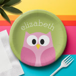 Assiettes En Carton Chouette caricaturale mignonne - rose et vert citr<br><div class="desc">Une chouette moderne et simple aux couleurs tendance. Vous pouvez ajouter un nom,  un monogramme ou un autre texte personnalisé. Si vous avez besoin de déplacer l'art autour,  cliquez sur le bouton personnaliser pour apporter des modifications.</div>