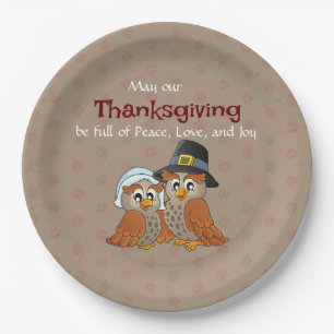 Assiettes En Carton Chouette couple Thanksgiving Plaque papier
