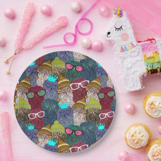 Assiettes En Carton Chouette dans la couronne (Fête)