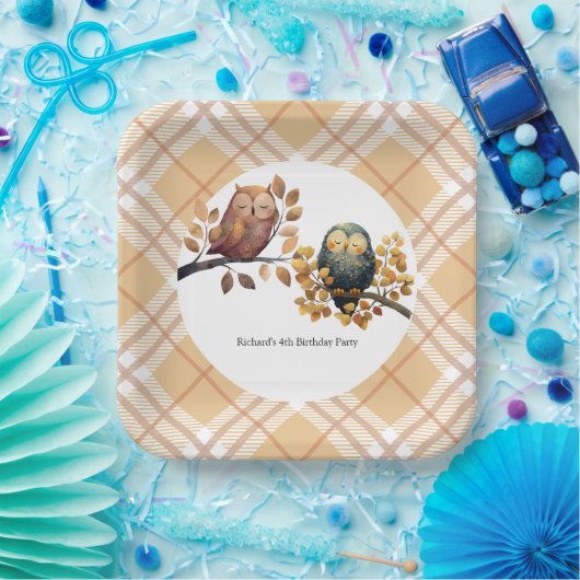 Assiettes En Carton Chouette d'automne et écureuil garçon Anniversaire (Fête)