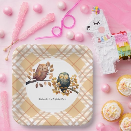 Assiettes En Carton Chouette d'automne et écureuil garçon Anniversaire (Fête)