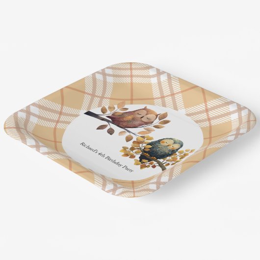 Assiettes En Carton Chouette d'automne et écureuil garçon Anniversaire (Angulaire)