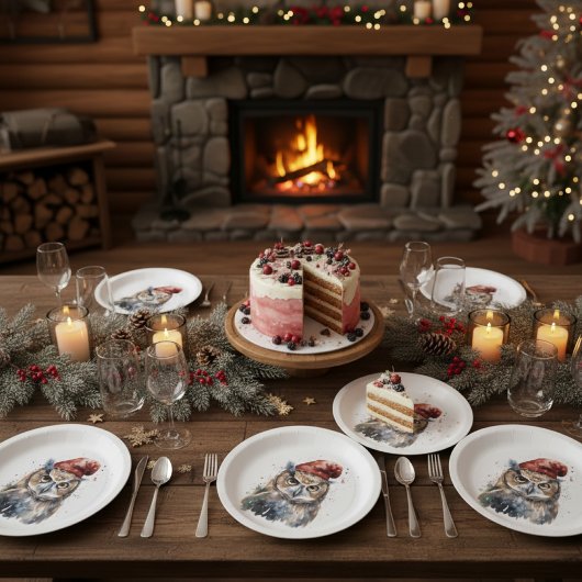Assiettes En Carton Chouette d'hiver enchantée, personnalisée